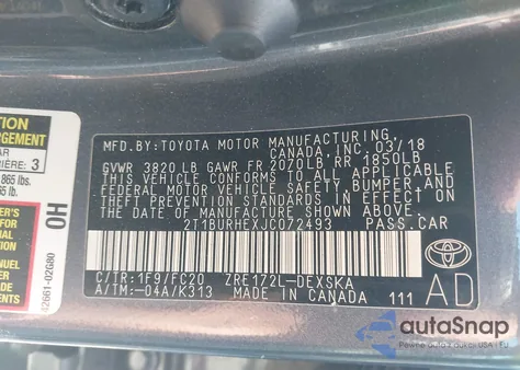 2018 Toyota Corolla Se from USA, damaged, VIN 2T1BURHEXJC072493